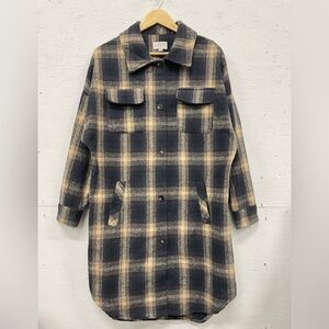 Soft Plaid Button Down Shacket, Size M